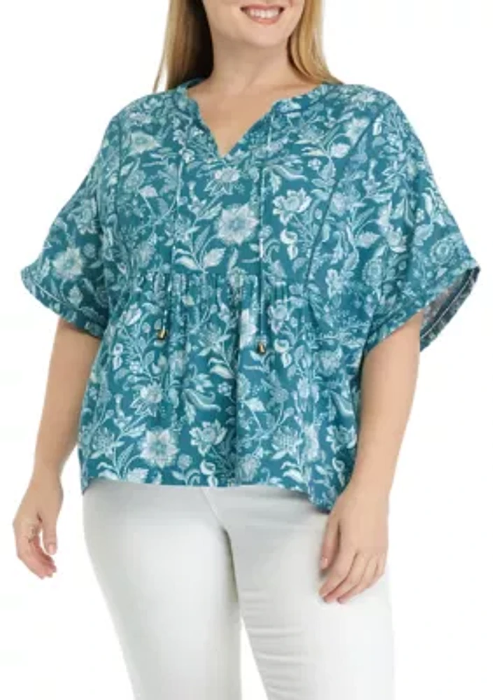 Plus Relaxed Gauze Printed Top