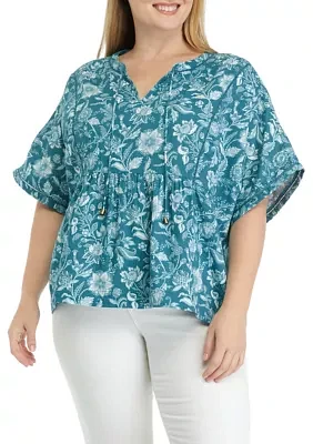 Plus Relaxed Gauze Printed Top