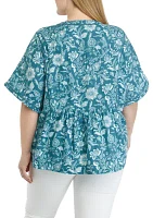 Plus Relaxed Gauze Printed Top