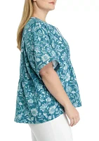 Plus Relaxed Gauze Printed Top