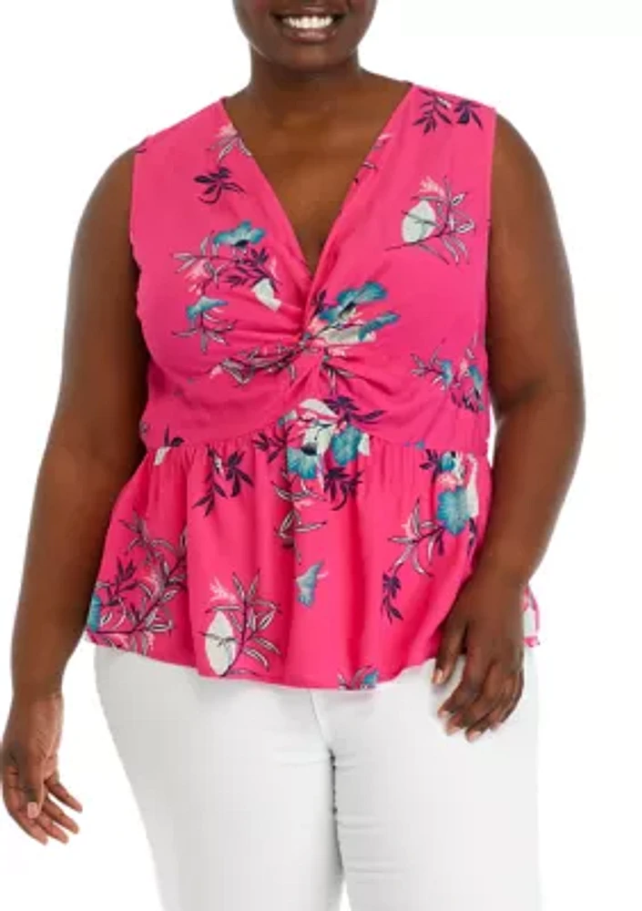 Plus Twist Front Print Tank Top