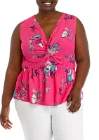 Plus Twist Front Print Tank Top