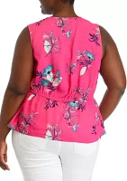 Plus Twist Front Print Tank Top