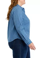 Plus Classic Striped Button Down Top