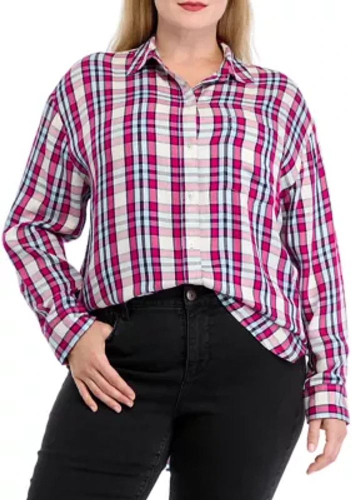 Plus Plaid Print Casual Shirt