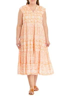 Plus Printed Tiered Maxi Dress