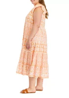 Plus Printed Tiered Maxi Dress