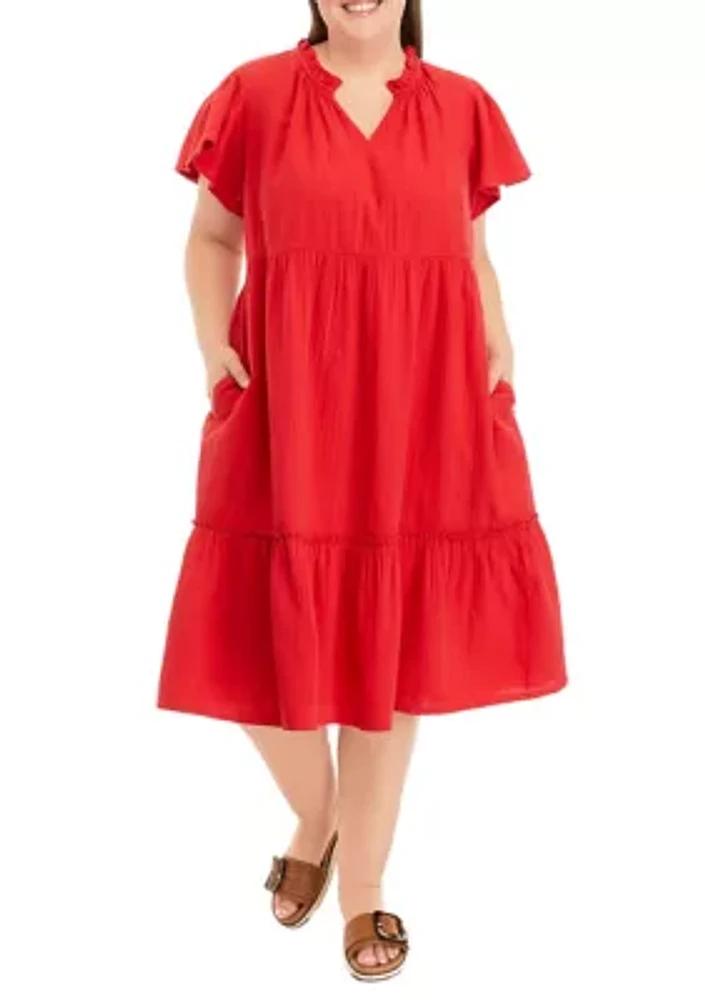 Plus Flutter Sleeve Midi Dress