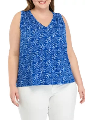 Plus Smocked Shoulder Printed Top