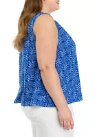 Plus Smocked Shoulder Printed Top