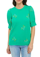 Women's Puff Sleeve Floral Embroidered Top