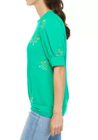 Women's Puff Sleeve Floral Embroidered Top