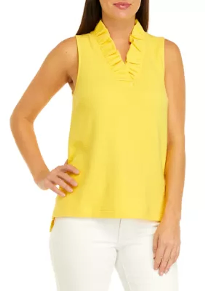 Women's Sleeveless Ruffle Neck Top