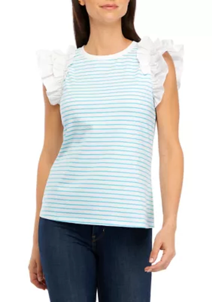 Women's Eyelet Flutter Sleeve Top