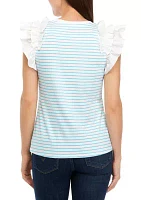 Women's Eyelet Flutter Sleeve Top