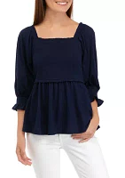 Women's 3/4 Sleeve Smocked T-Shirt