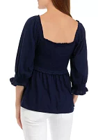 Women's 3/4 Sleeve Smocked T-Shirt