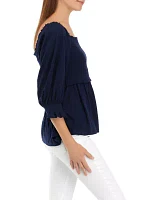 Women's 3/4 Sleeve Smocked T-Shirt