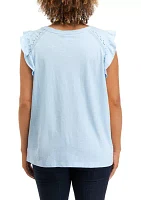 Women's Ruffle Sleeve Eyelet Top