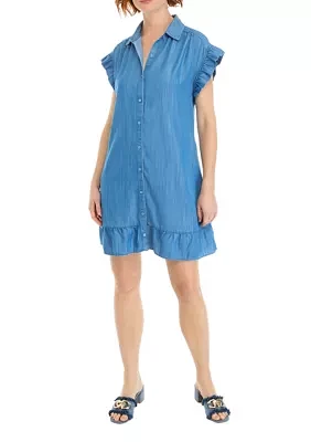 Women's Flutter Sleeve Button Down Dress