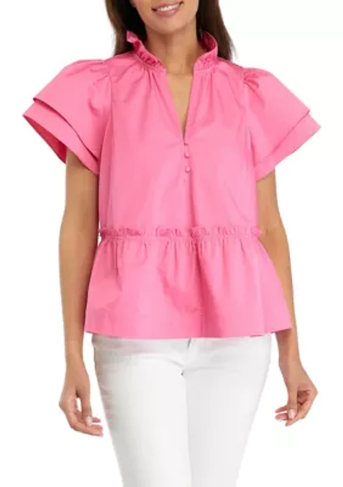 Women's Solid Flutter Sleeve Top