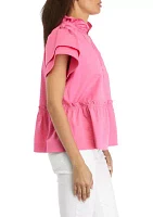 Women's Solid Flutter Sleeve Top