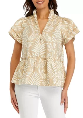 Women's Printed Flutter Sleeve Top