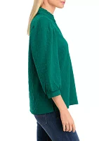 Women's 3/4 Sleeve Jacquard Ruffle Neck Top