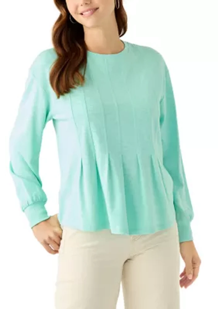 Women's Long Sleeve Pleat Front Knit Top