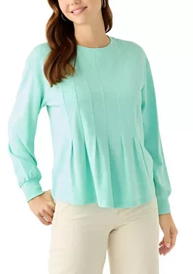 Women's Long Sleeve Pleat Front Knit Top