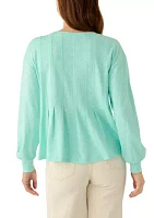 Women's Long Sleeve Pleat Front Knit Top