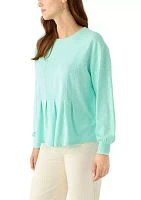 Women's Long Sleeve Pleat Front Knit Top