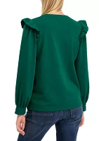 Women's Long Sleeve Ruffled Shoulder Embellished Top