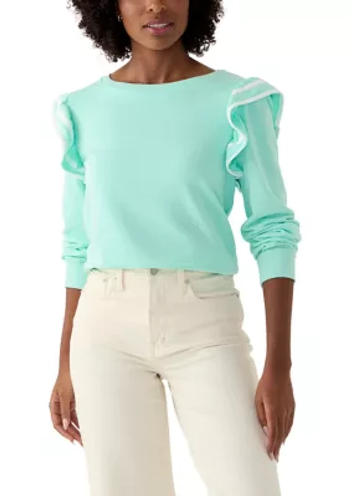 Women's Solid Ruffle Sleeve Sweatshirt