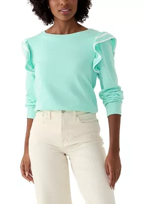 Women's Solid Ruffle Sleeve Sweatshirt