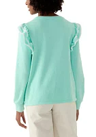 Women's Solid Ruffle Sleeve Sweatshirt