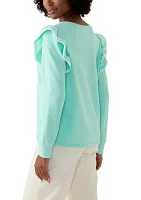 Women's Solid Ruffle Sleeve Sweatshirt