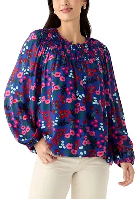 Women's Long Sleeve Smocked Printed Top