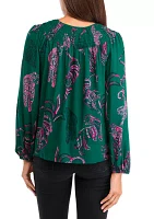 Women's Long Sleeve Smocked Printed Top