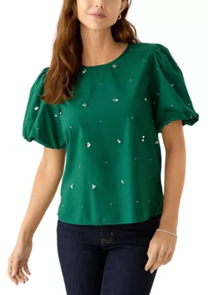 Women's Short Sleeve Crew Neck Sequin Top