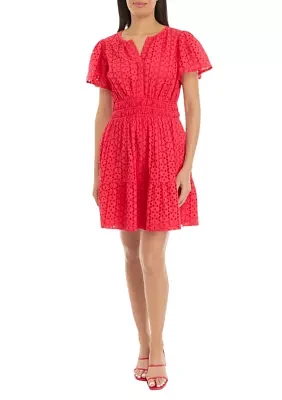 Women's Short Sleeve Eyelet Mini Dress