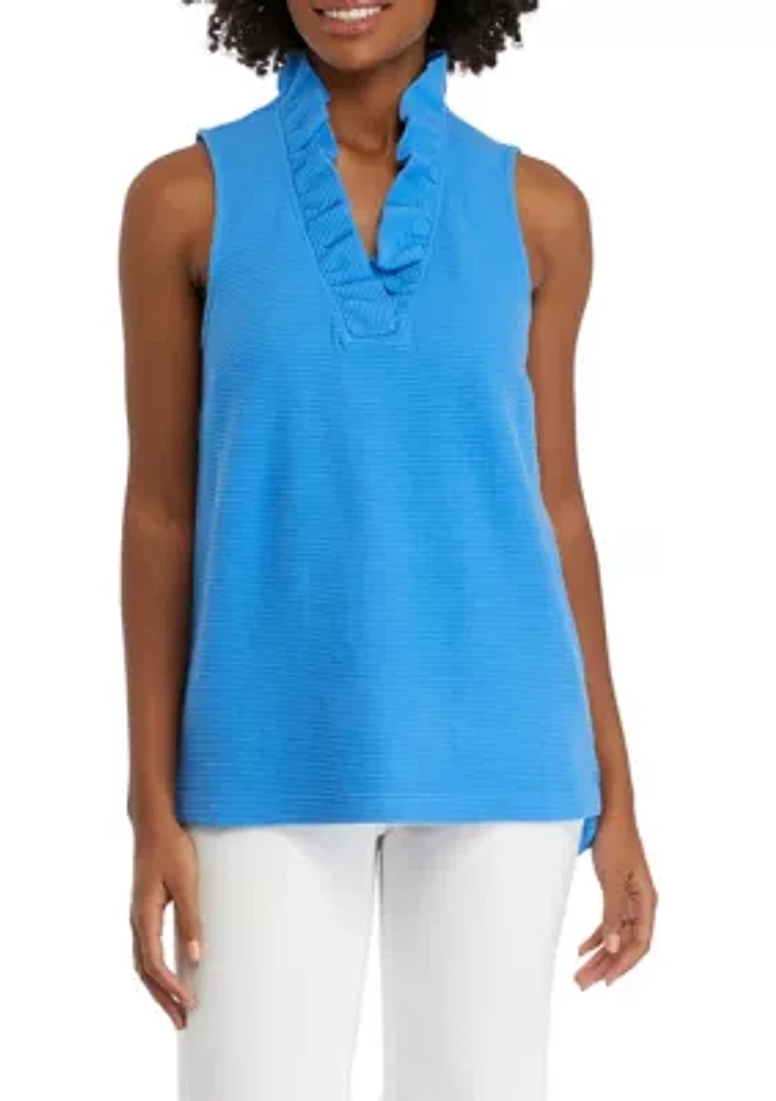 Women's Sleeveless Knit Ruffle Neck Top