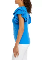 Women's Double Ruffle Sleeve V-Neck T-Shirt