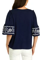 Women's Embroidered Flutter Sleeve Top