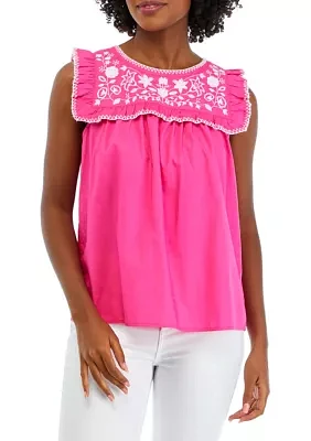 Women's Ruffle Embroidered Top