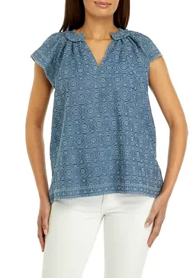 Women's Short Sleeve Eyelet Top