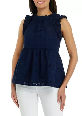 Women's Flutter Sleeve Embroidered Top