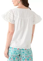 Women's Short Sleeve Embroidered Hem Top