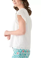 Women's Short Sleeve Embroidered Hem Top