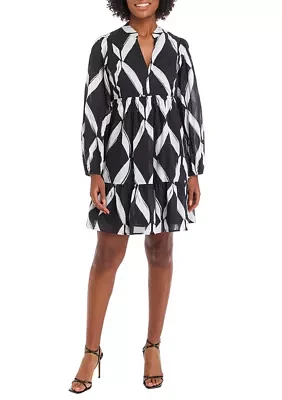 Women's Blouson Sleeve Printed Tiered Mini Dress